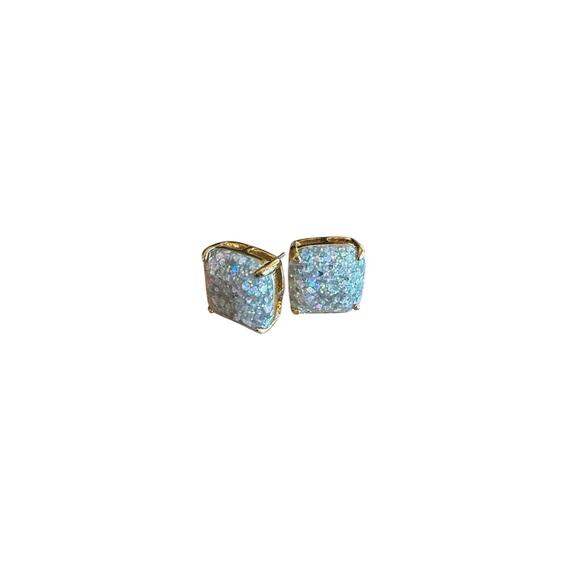 Kate Spade Opal Glitter Square Stud Earrings Gold Tone Holiday Christmas Formal - Picture 1 of 6